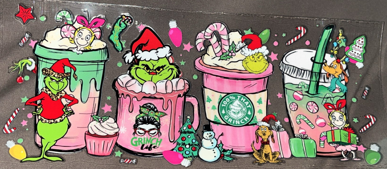 4 cups with The Grinch Characters
